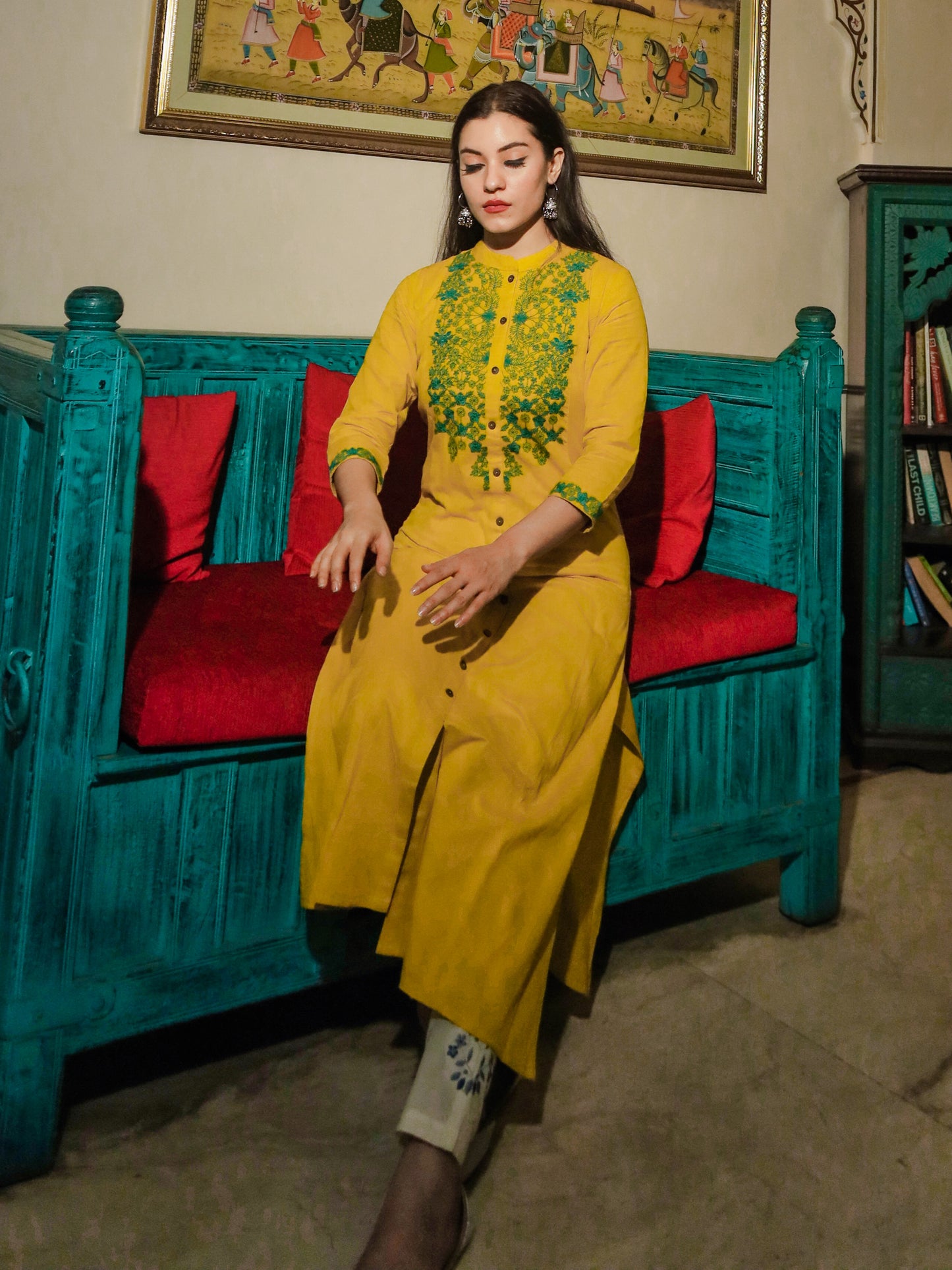 Yellow A-Line Calf-Length Kurta