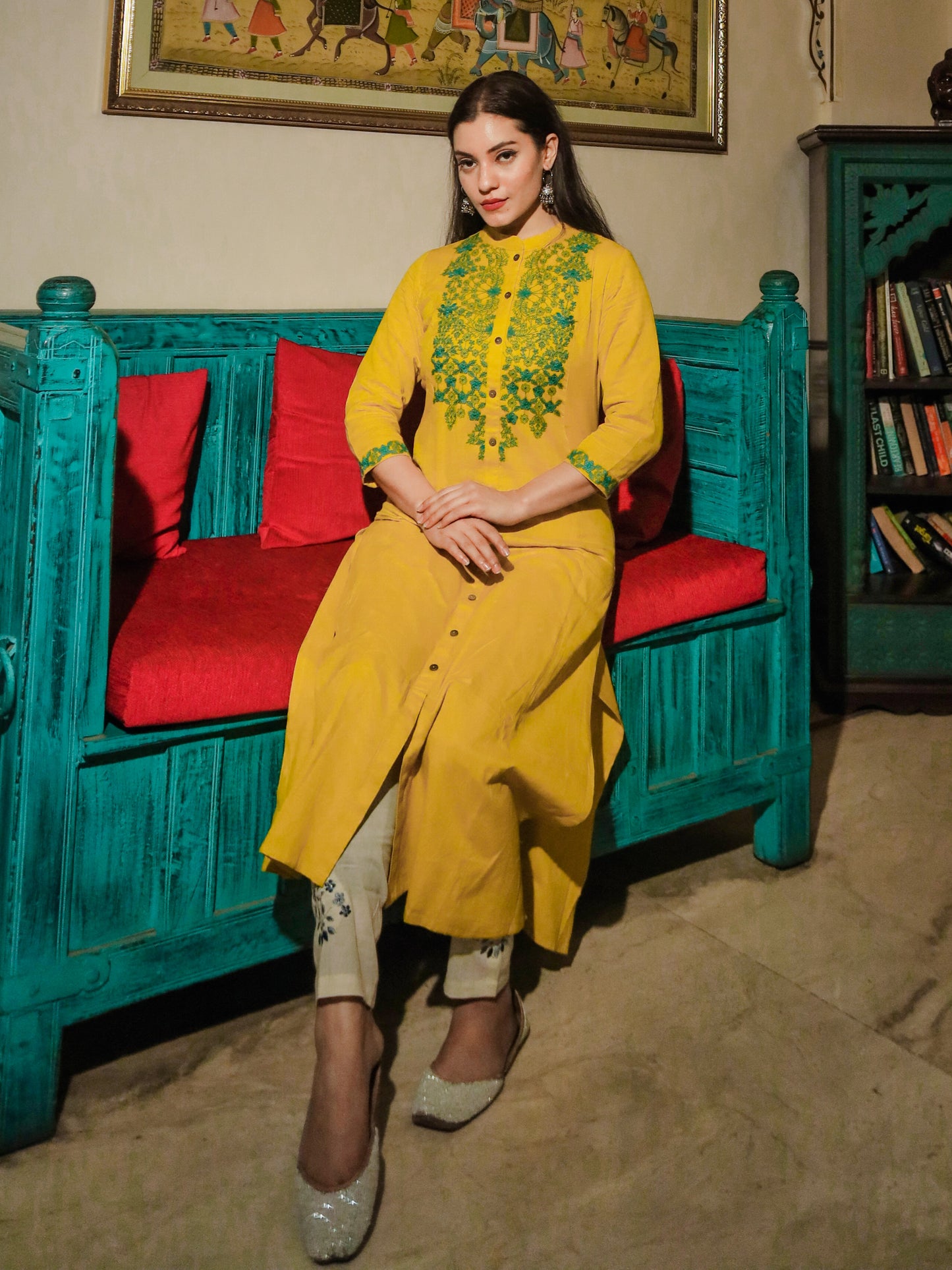 Yellow A-Line Calf-Length Kurta