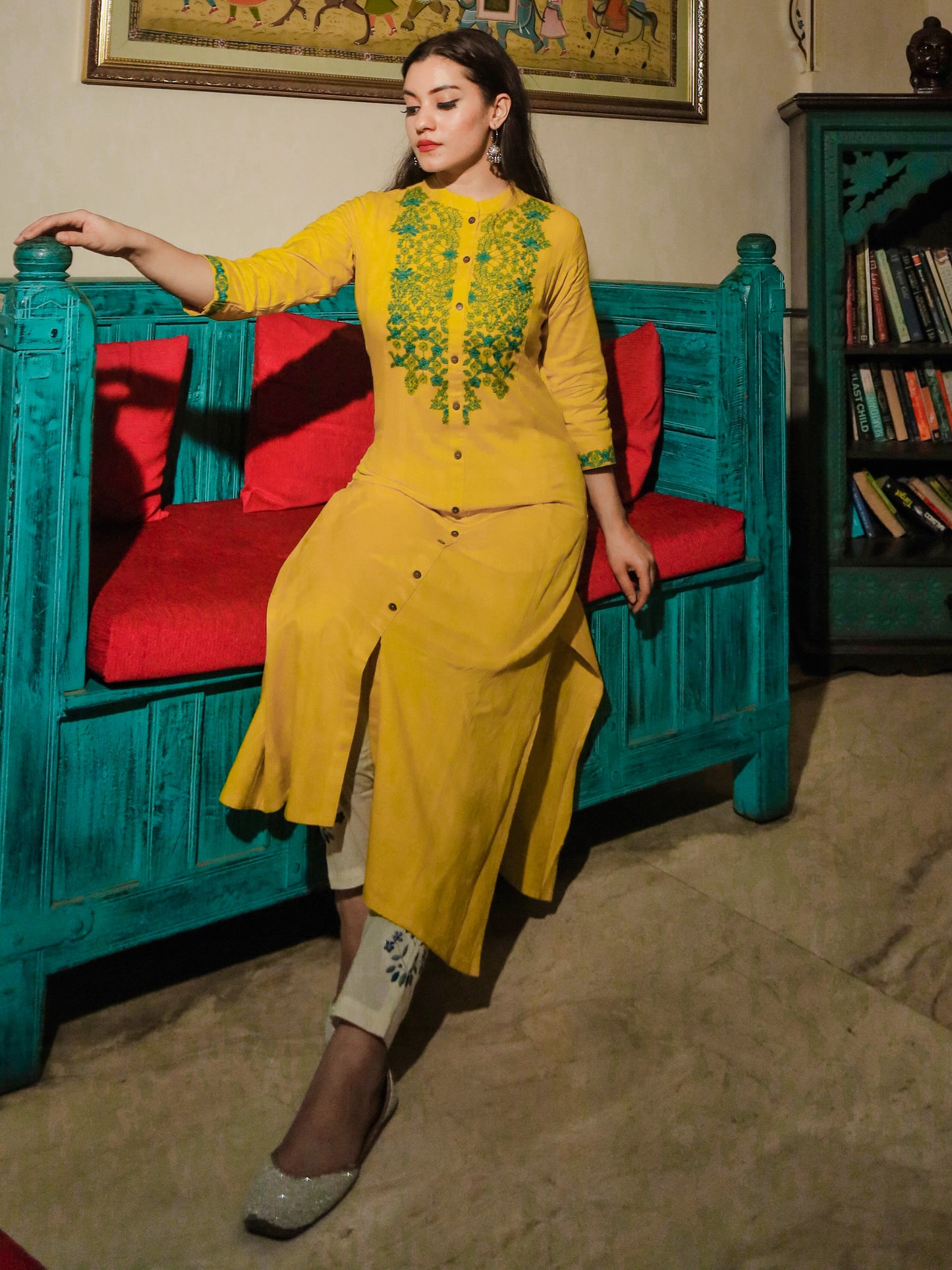 Yellow A-Line Calf-Length Kurta