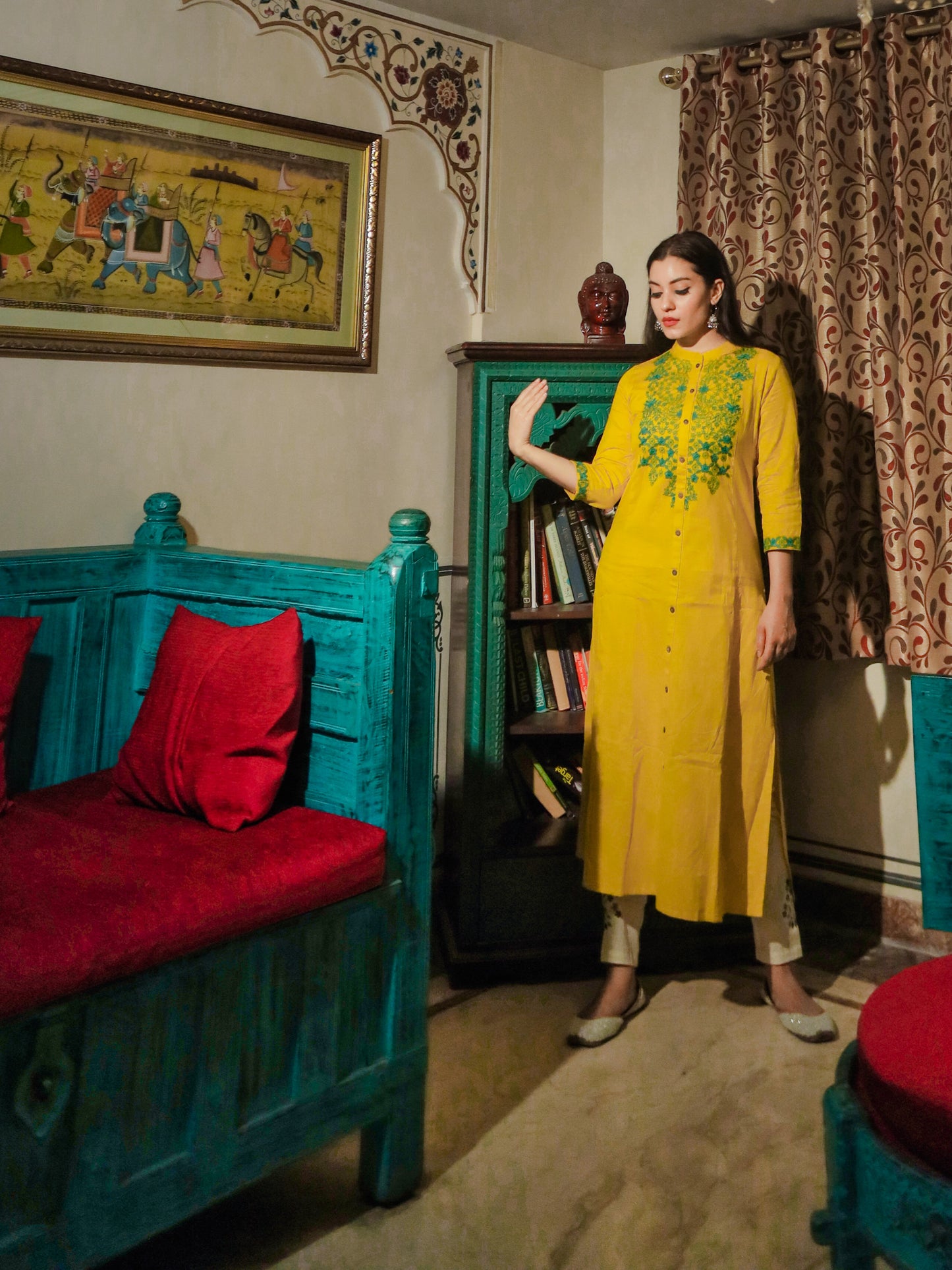 Yellow A-Line Calf-Length Kurta