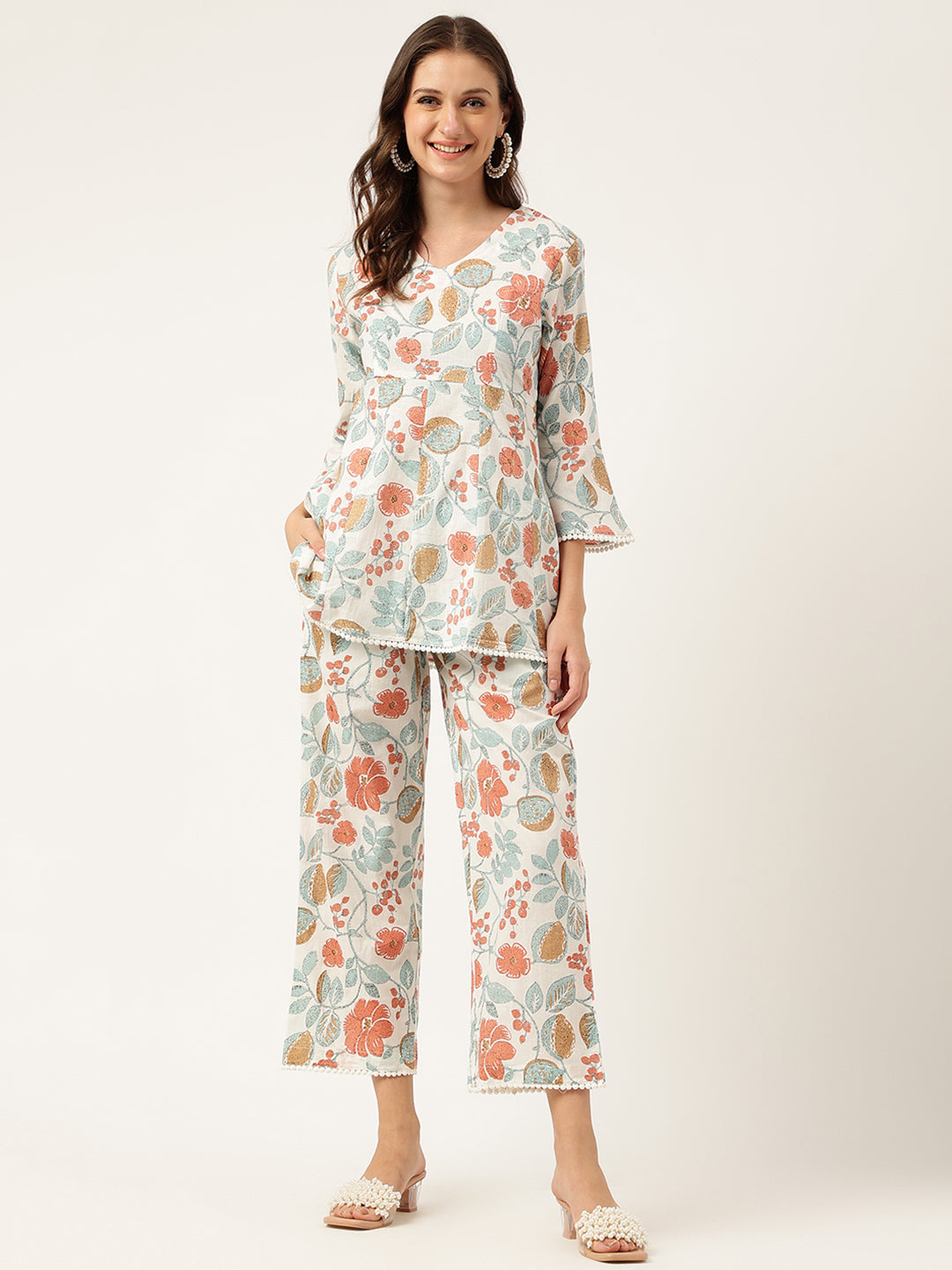 Floral Print Pure Cotton Tunic with Trousers