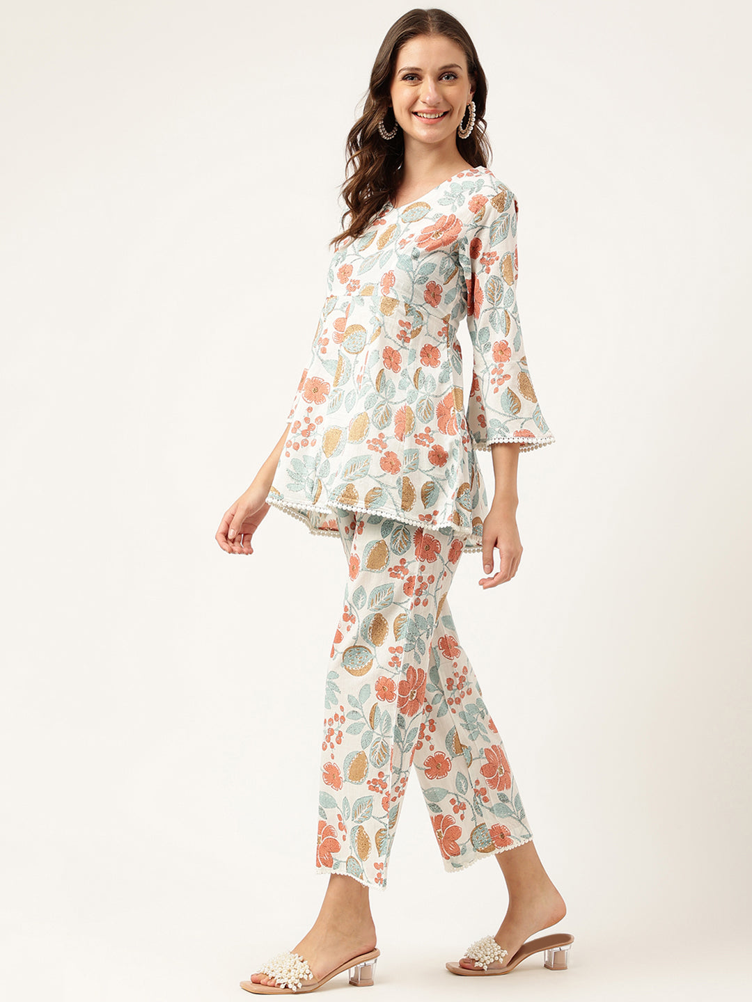 Floral Print Pure Cotton Tunic with Trousers