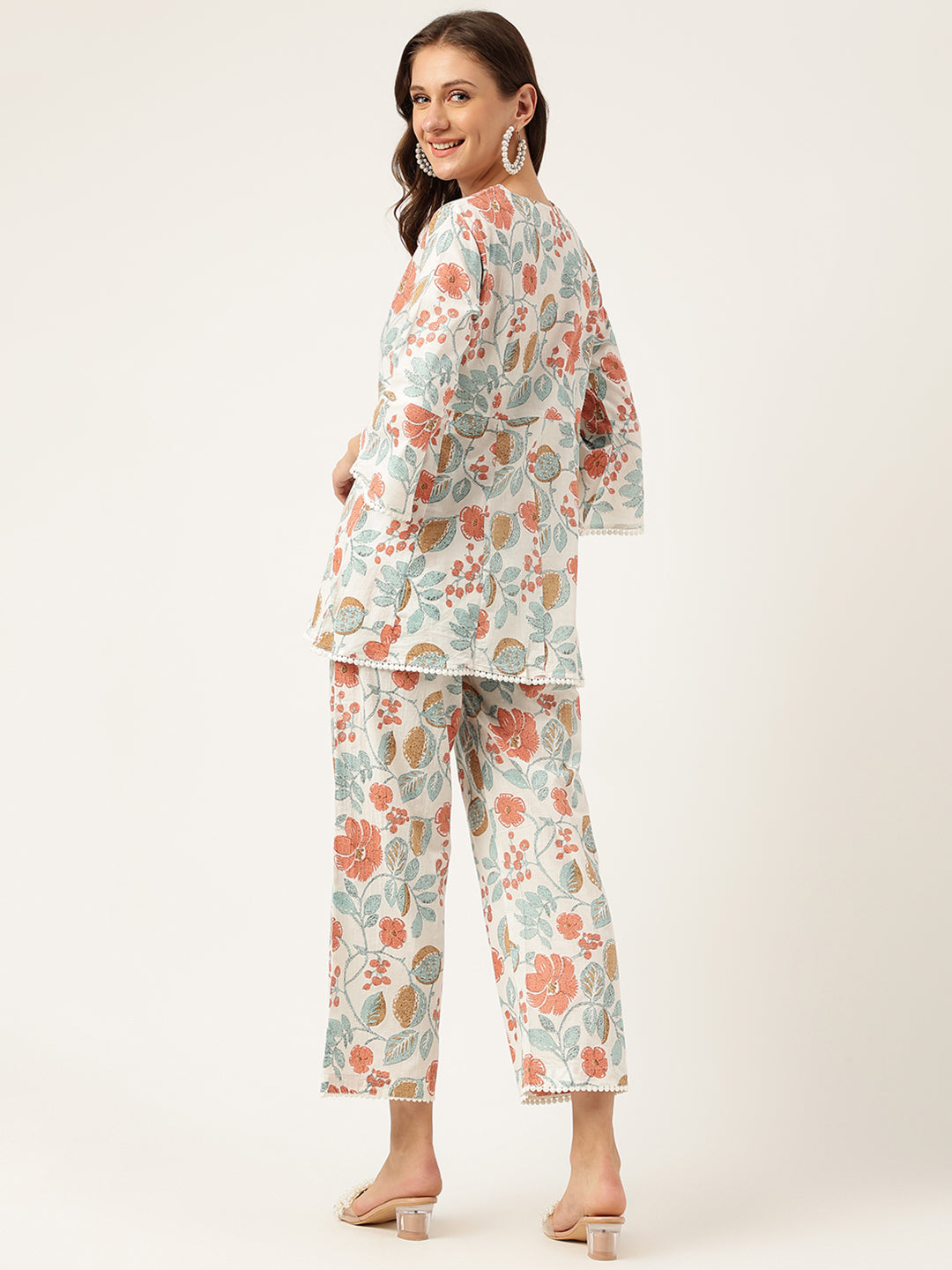 Floral Print Pure Cotton Tunic with Trousers