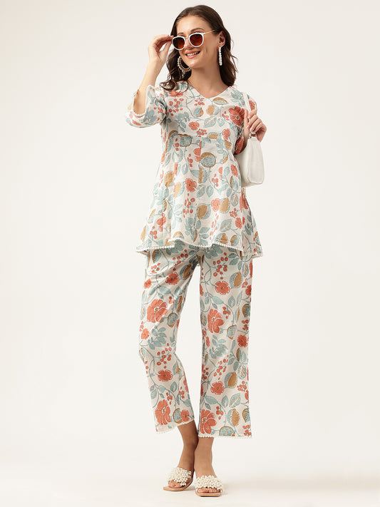 Floral Print Pure Cotton Tunic with Trousers