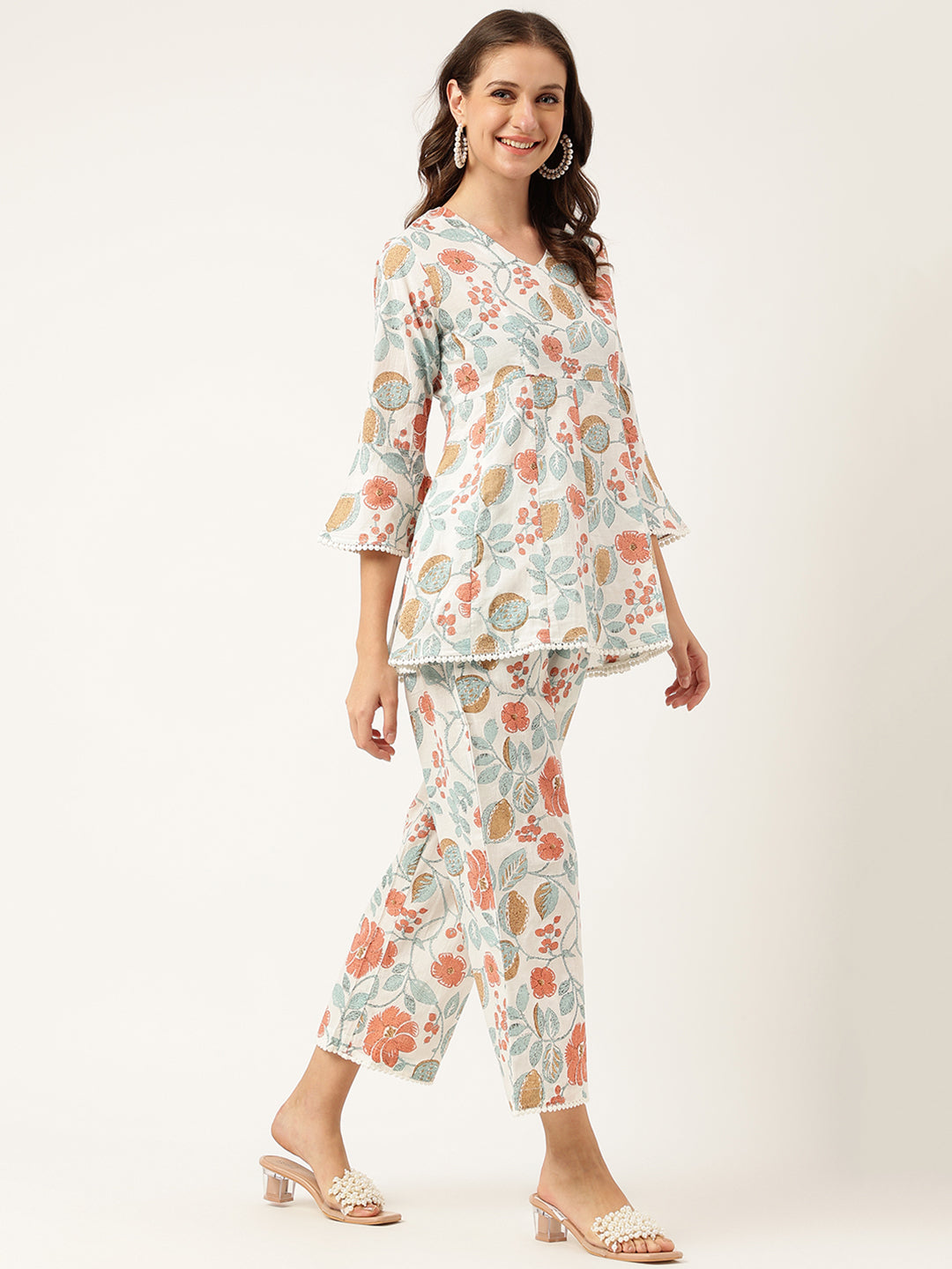 Floral Print Pure Cotton Tunic with Trousers