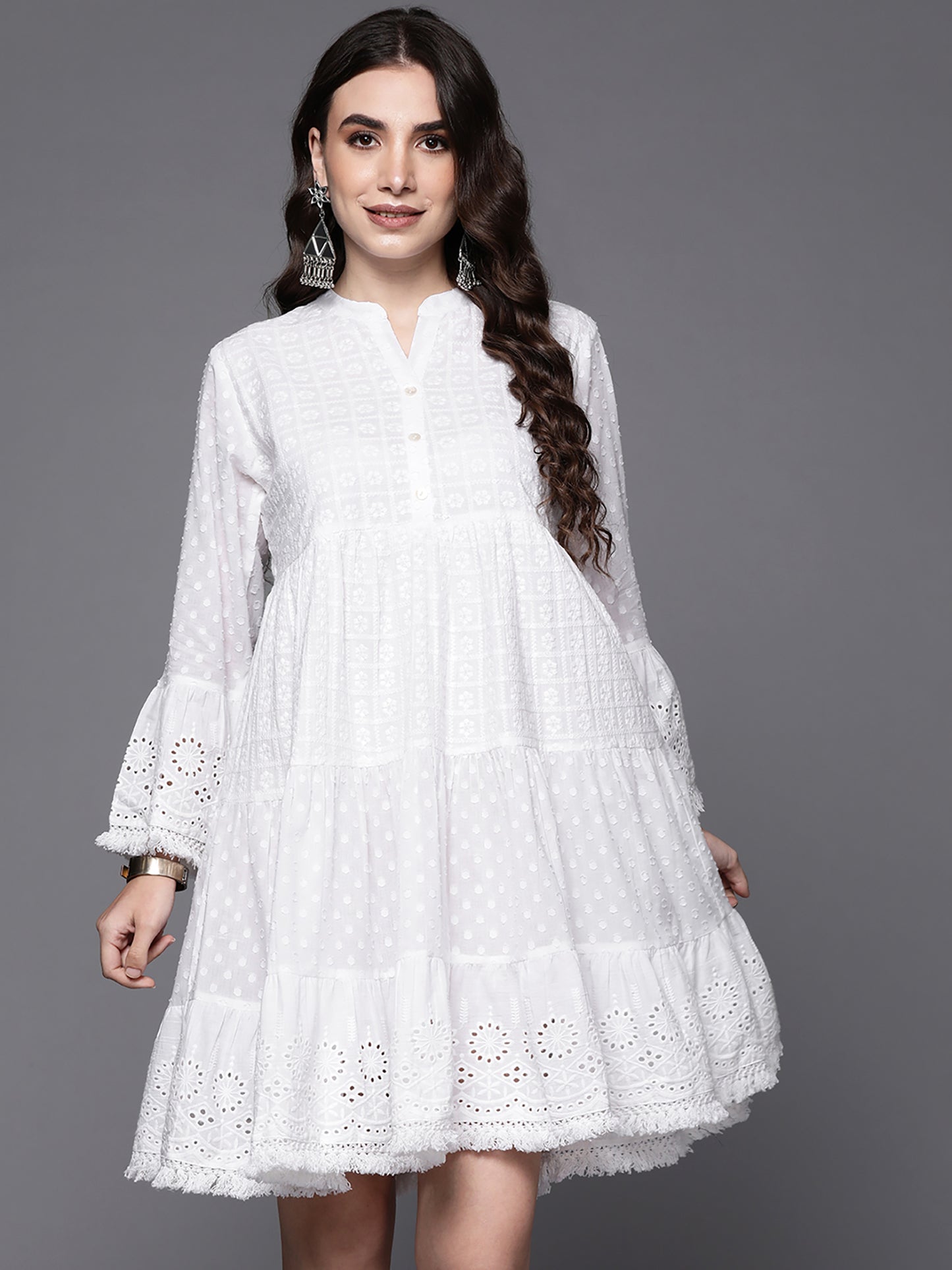 White Embroidered A-Line Ethnic Dress