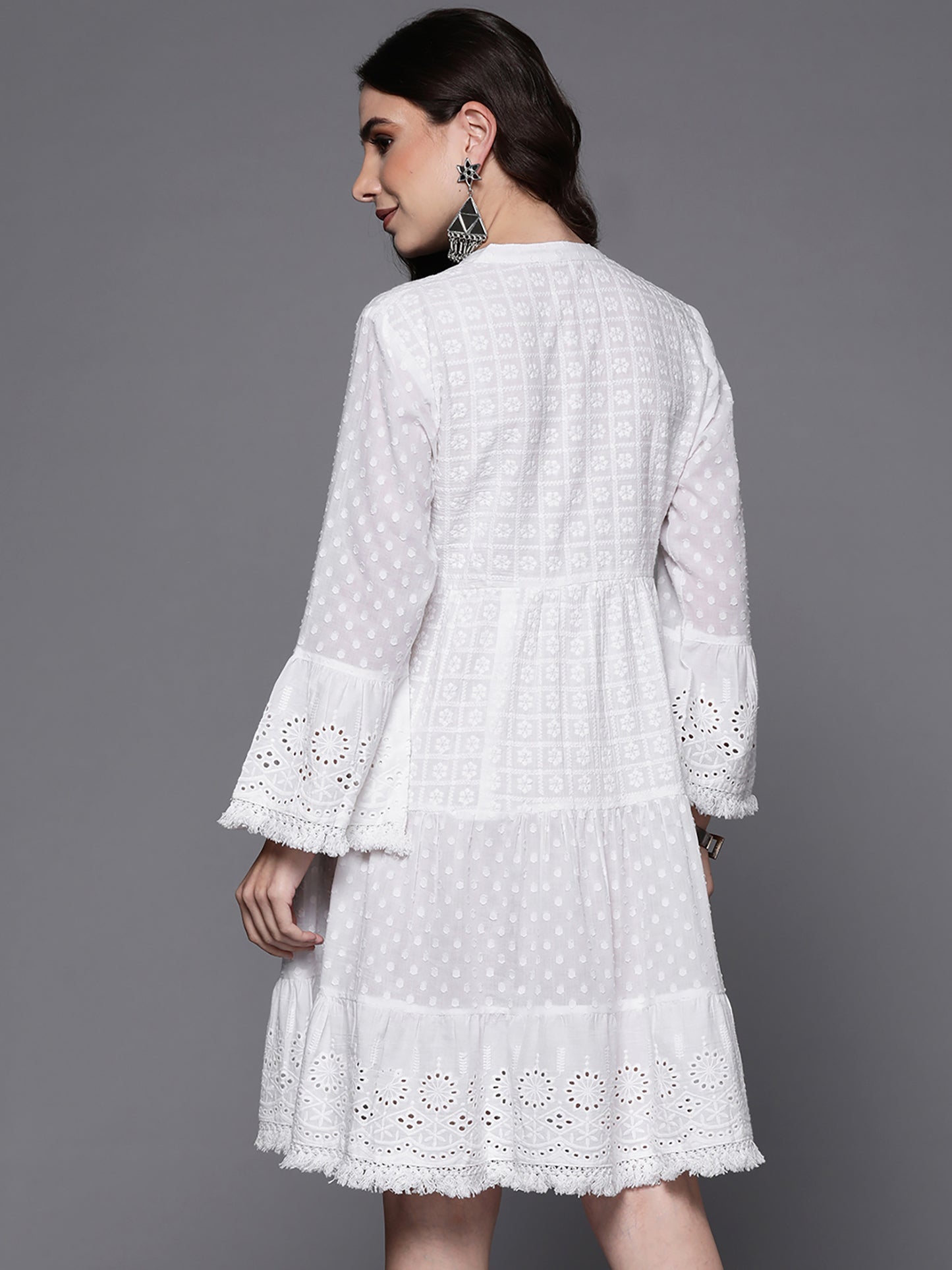 White Embroidered A-Line Ethnic Dress