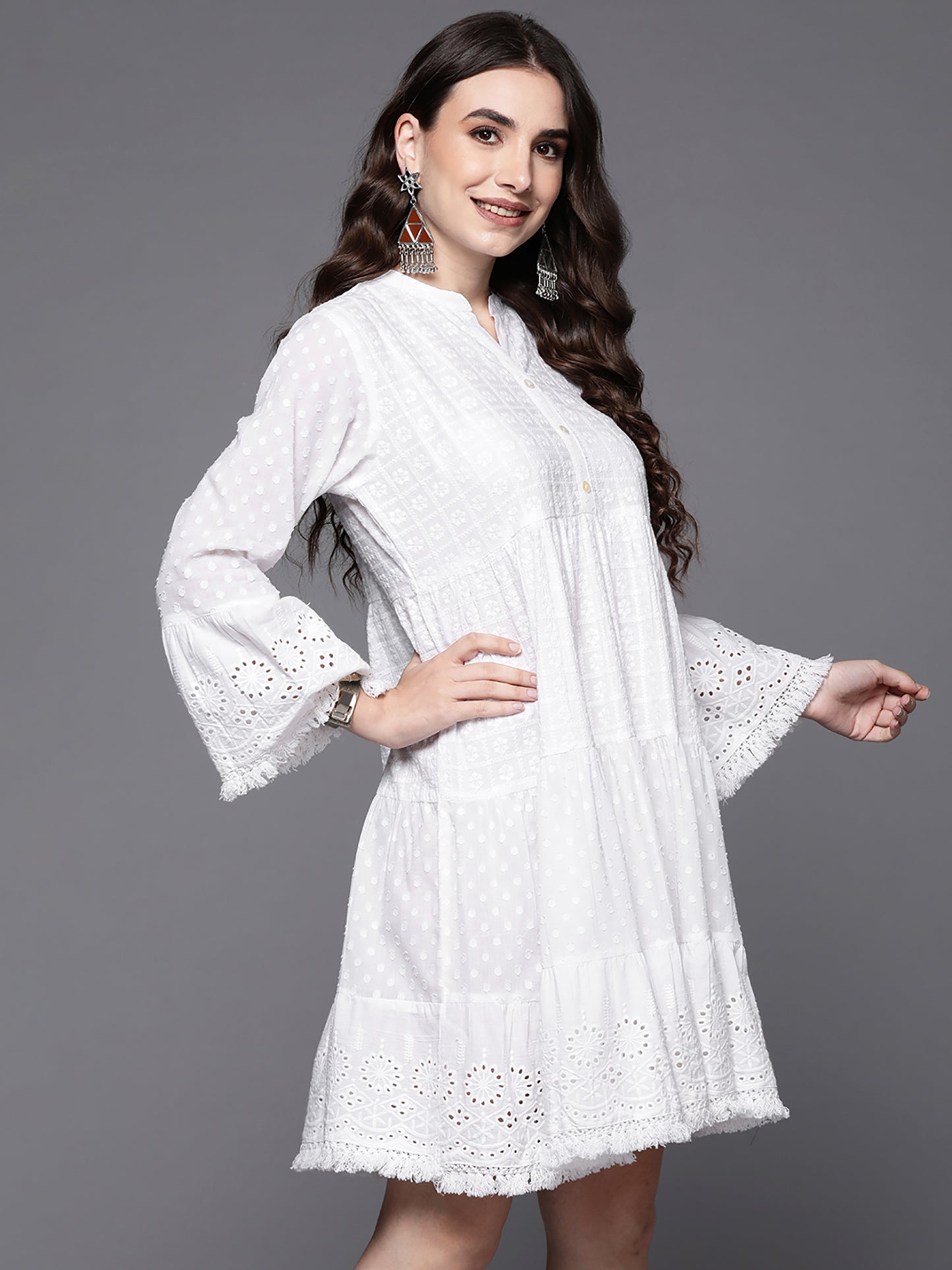 White Embroidered A-Line Ethnic Dress