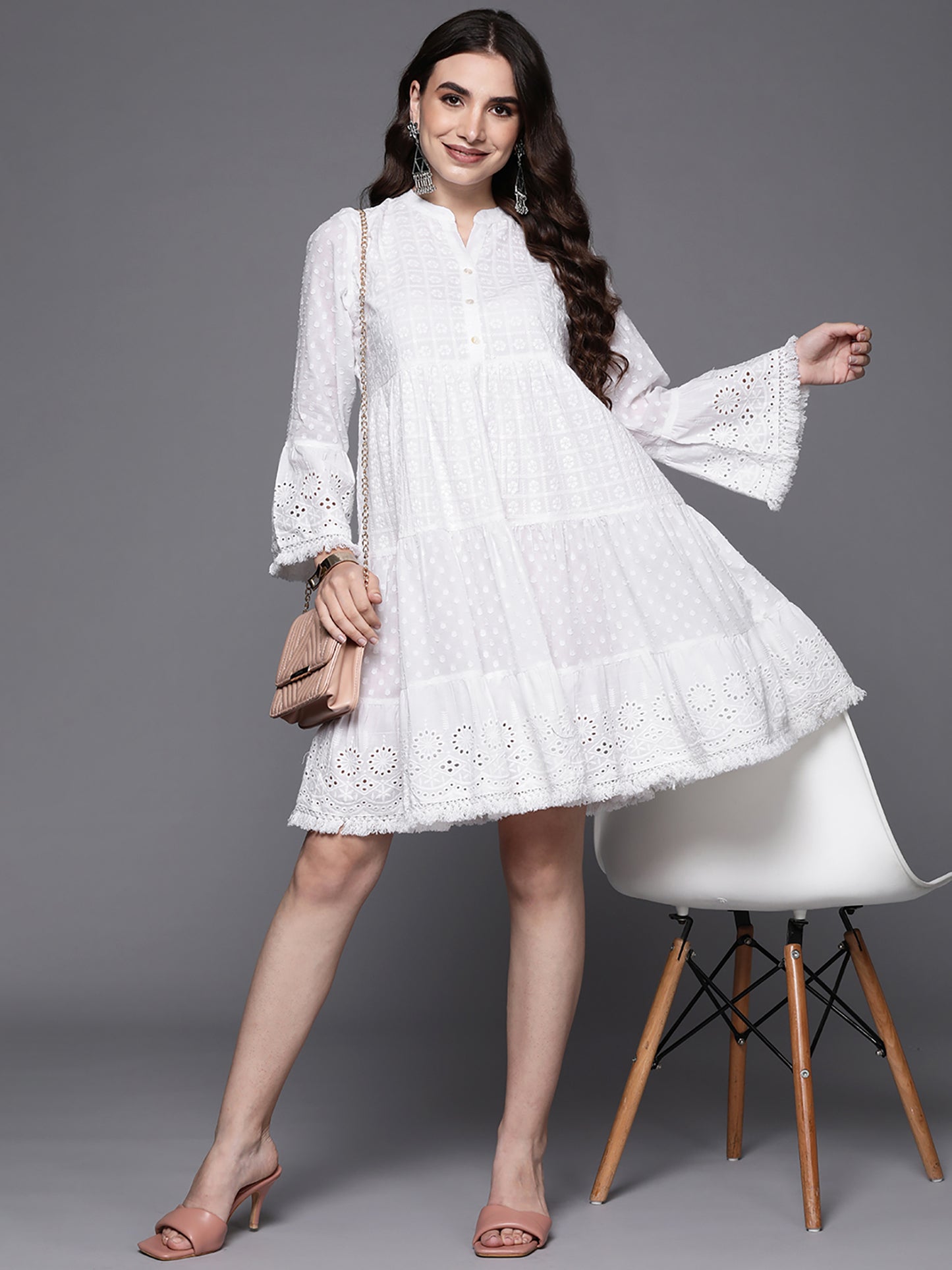 White Embroidered A-Line Ethnic Dress