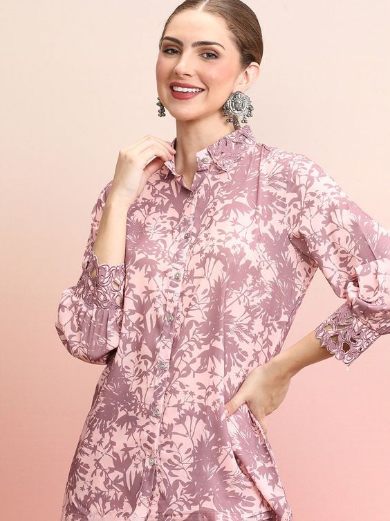 Mauve Printed Shirt With Palazzo Co-Ords