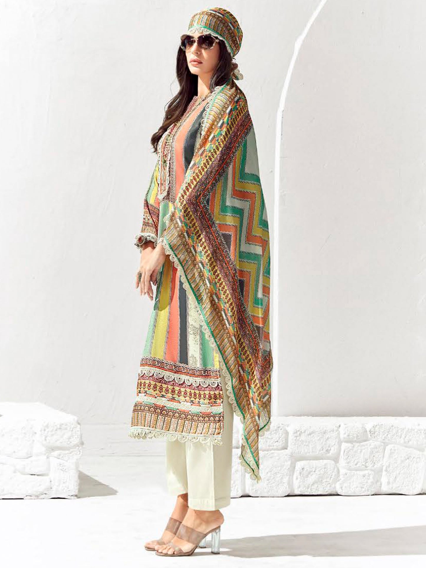 Multi Striped Printed Straight Kurta Trousers set