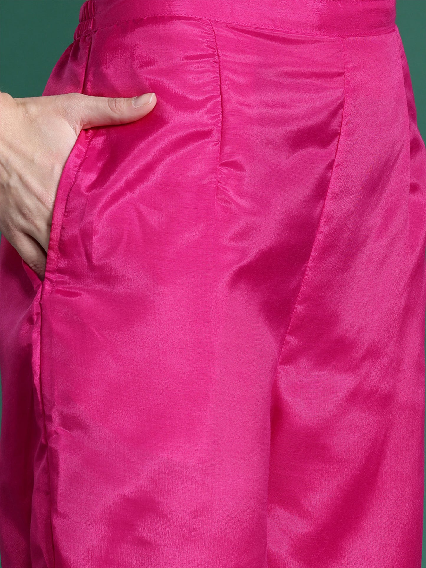 Pink Embroidered A-Line Kurta Trousers With Dupatta set