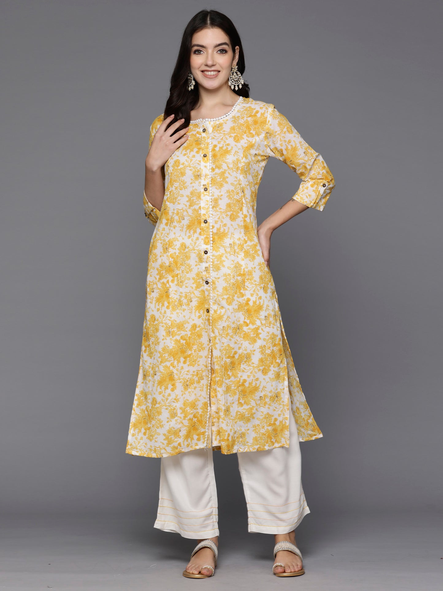 Women Floral Yellow Printed Kurta