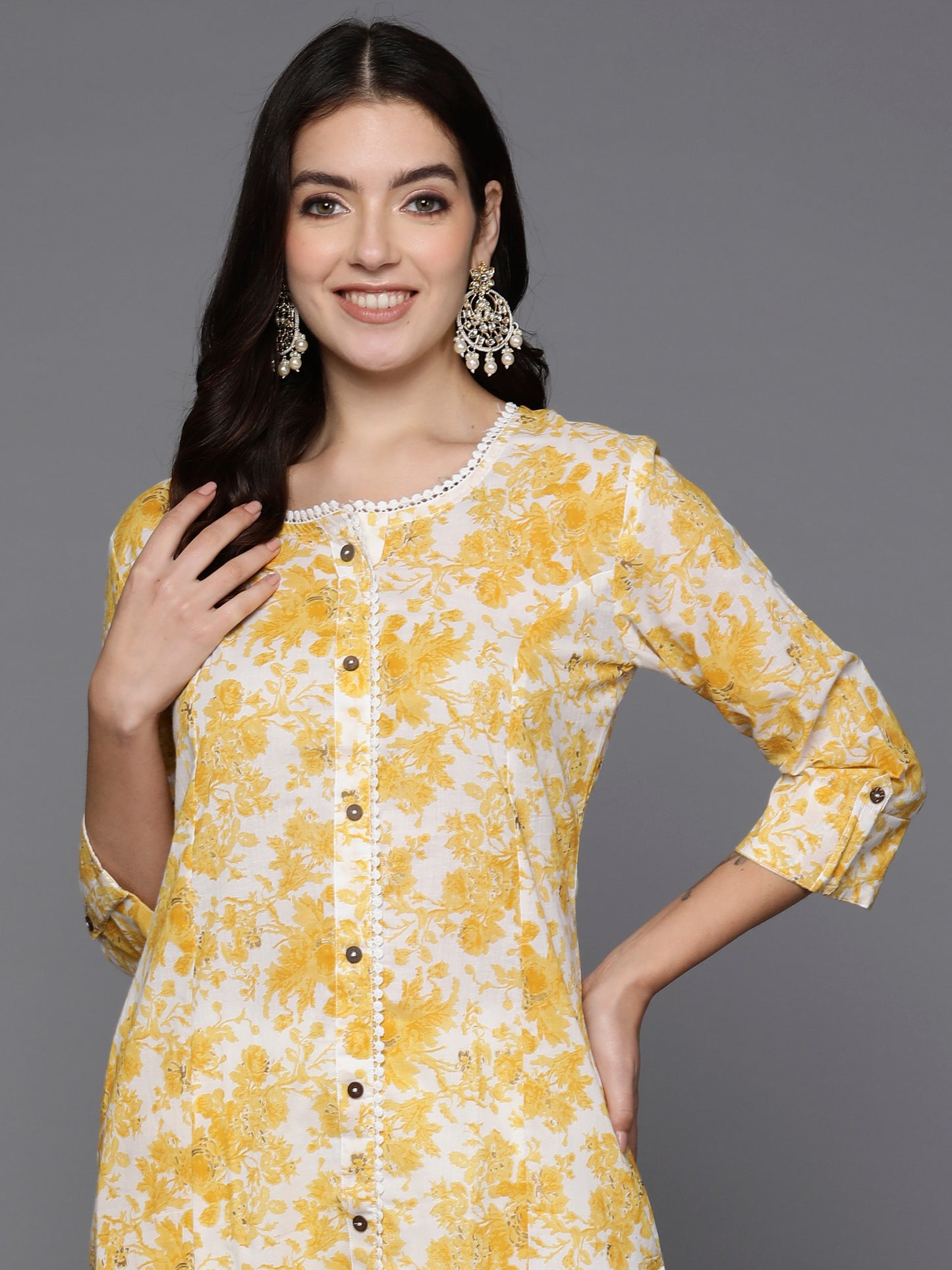 Women Floral Yellow Printed Kurta