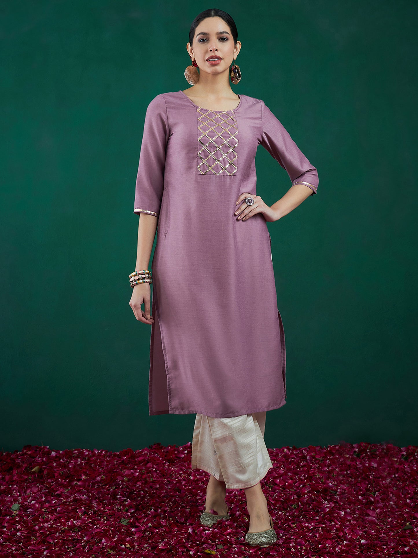 Lavender Yoke Design Straight Kurta