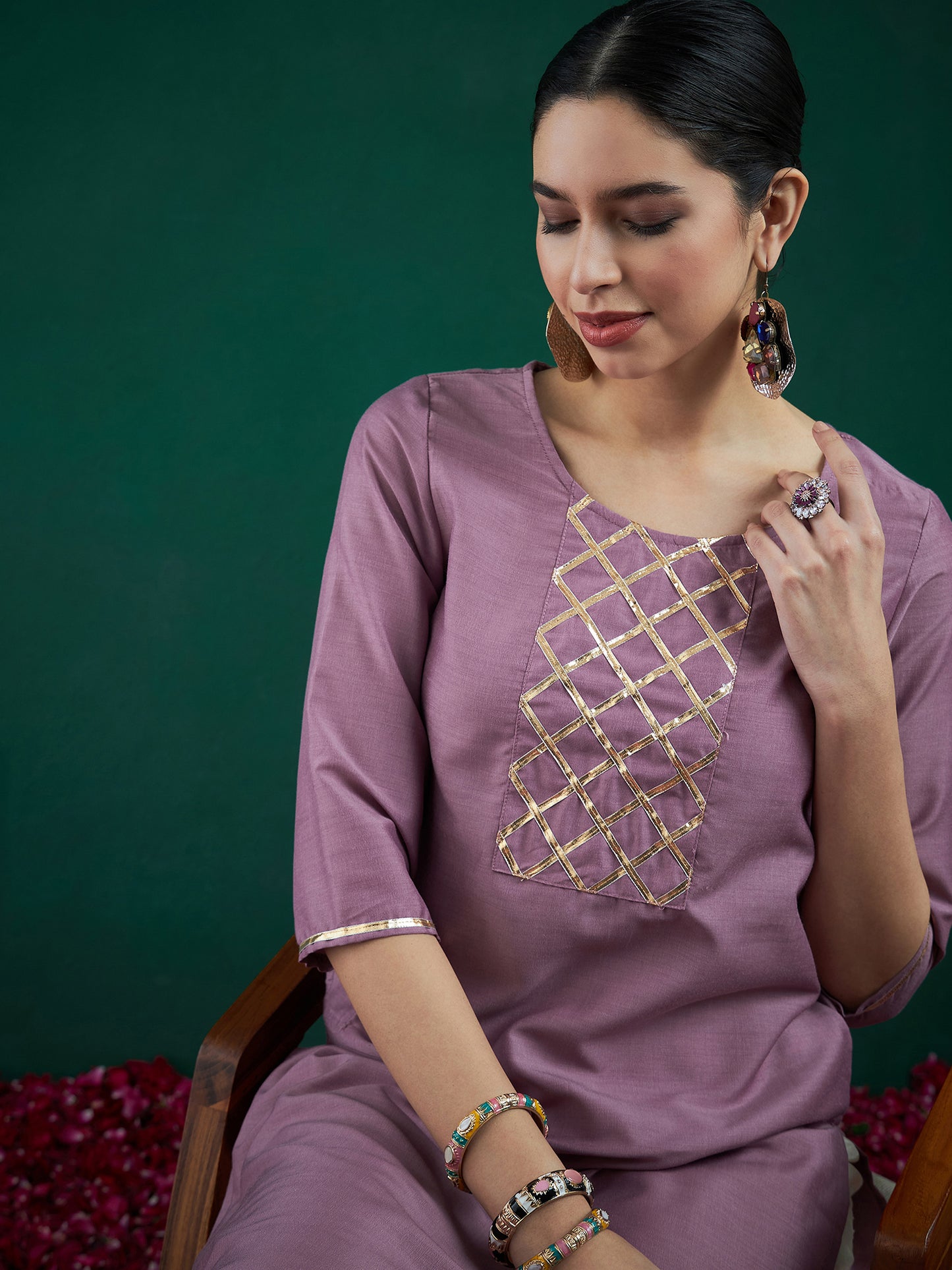 Lavender Yoke Design Straight Kurta