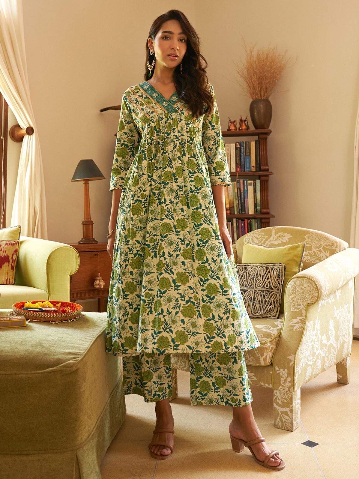 Cotton Kurta Set with Floral Print and Palazzo