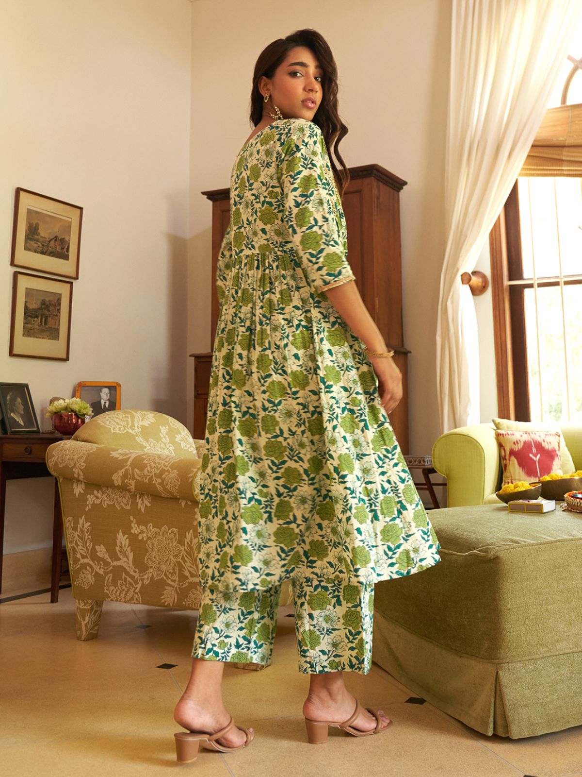 Cotton Kurta Set with Floral Print and Palazzo