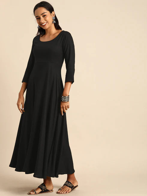 Rayon Black Solid Kurta with Dupatta