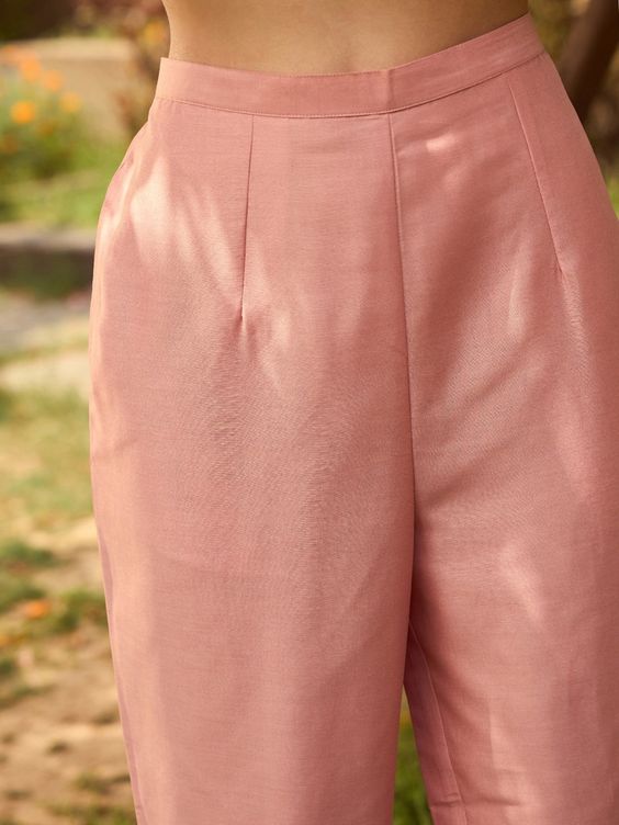 Peach Embroidered Straight Kurta and Trousers Set