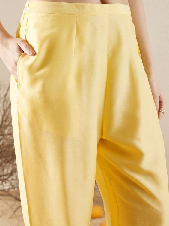 Yellow Embroidered Straight Kurta and Trousers Set with Dupatta