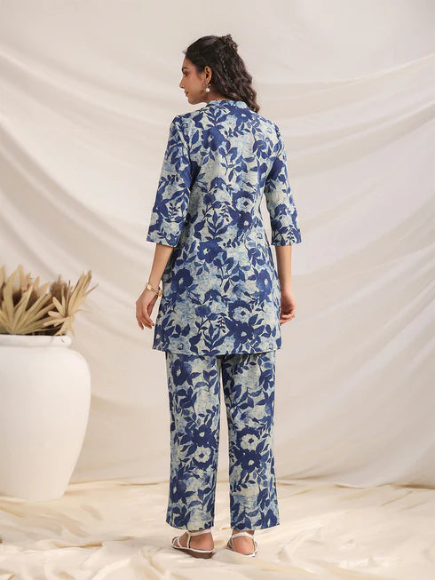 Regular Co-ord Set in Indigo Cotton Floral