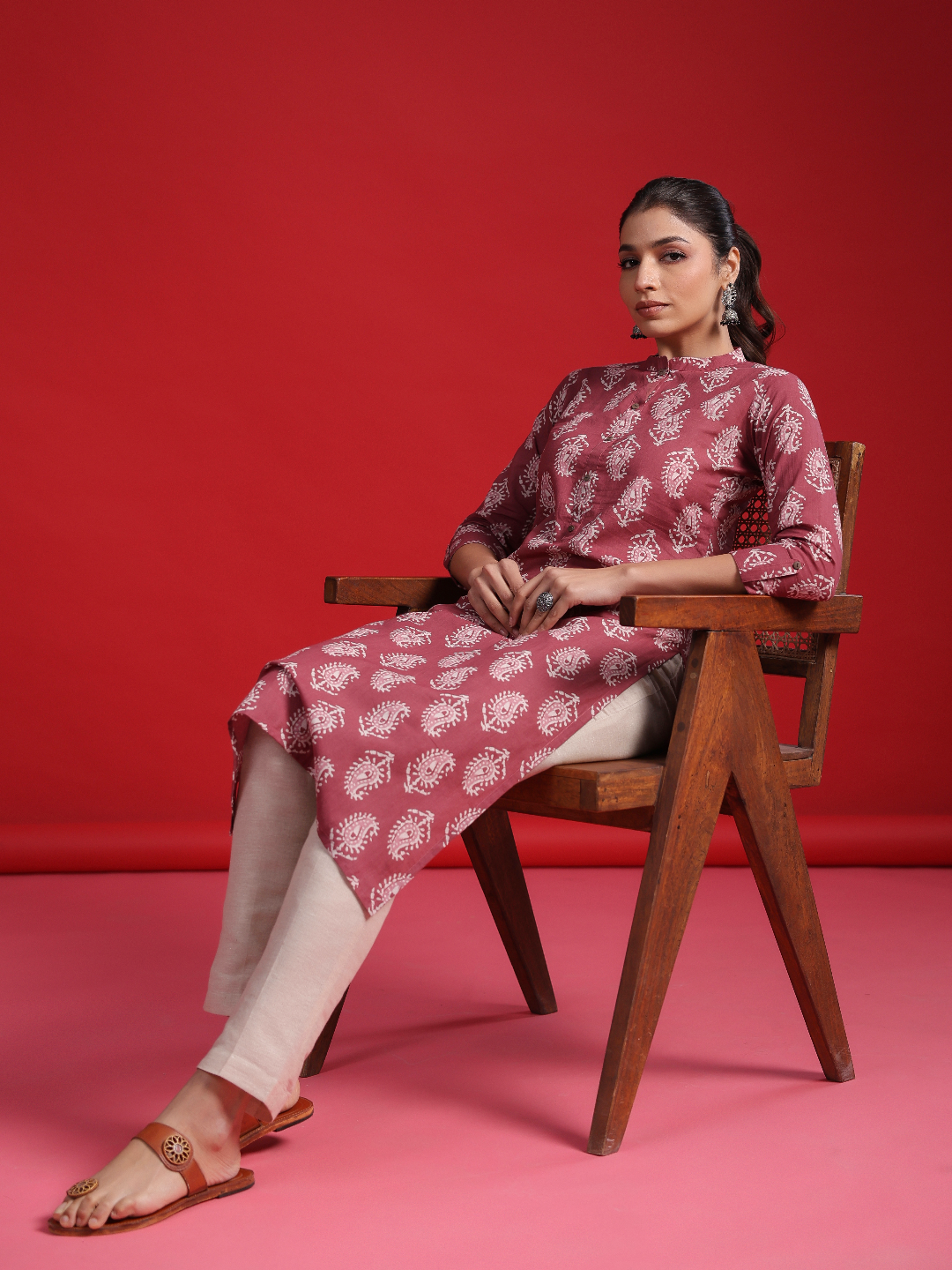 Ethnic Motifs Embroidered Pure Cotton Straight Kurta