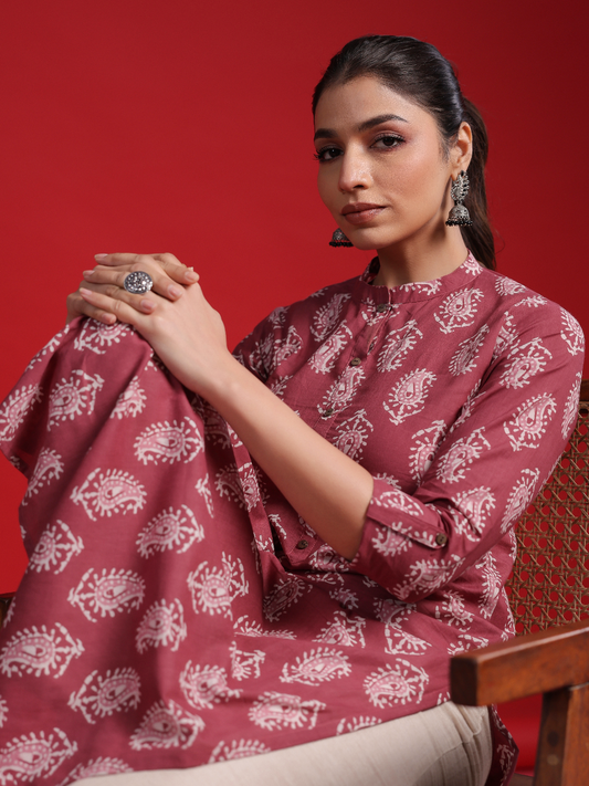 Ethnic Motifs Embroidered Pure Cotton Straight Kurta