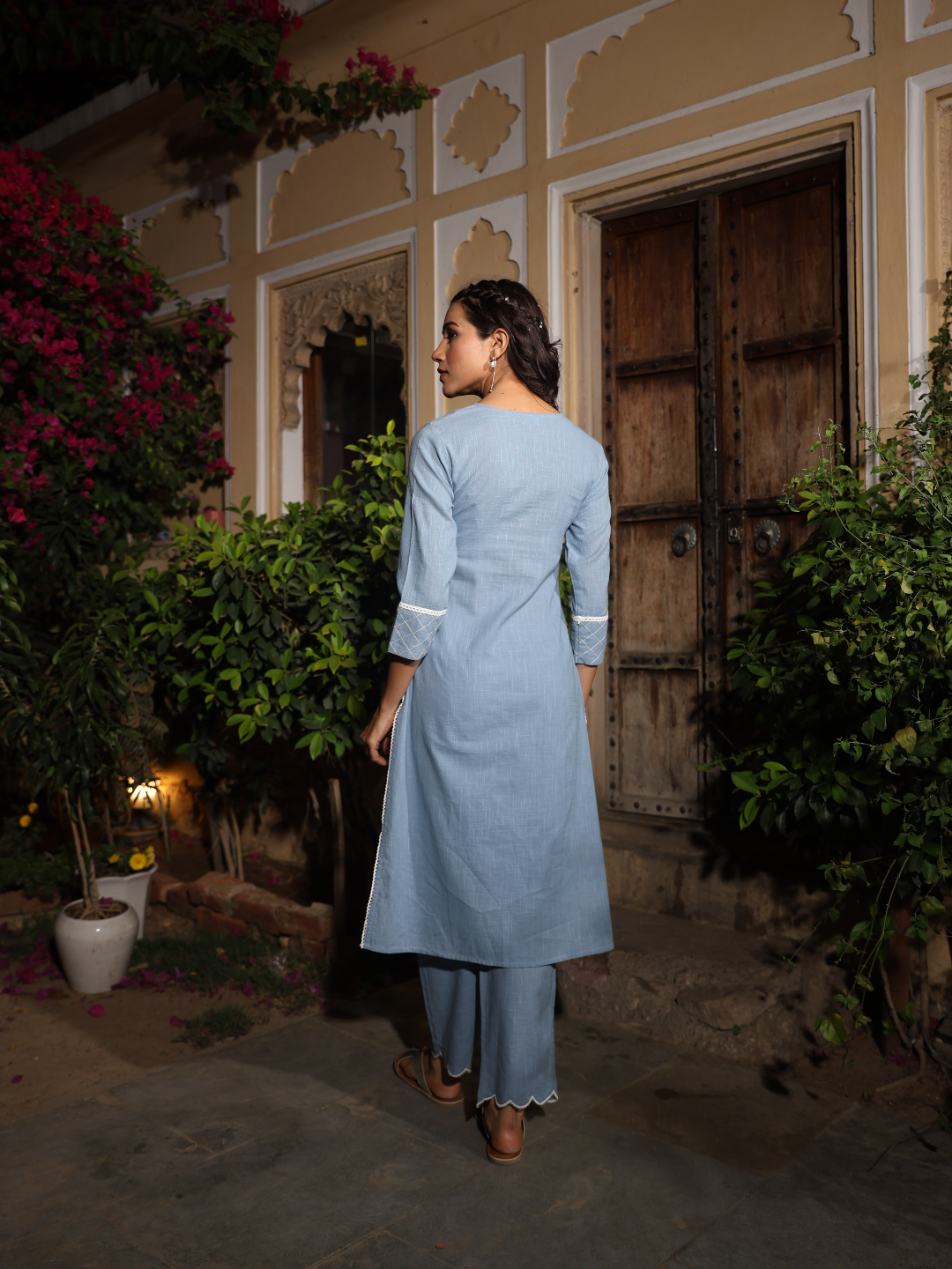 Plain Light Blue Embroidery Kurta Set