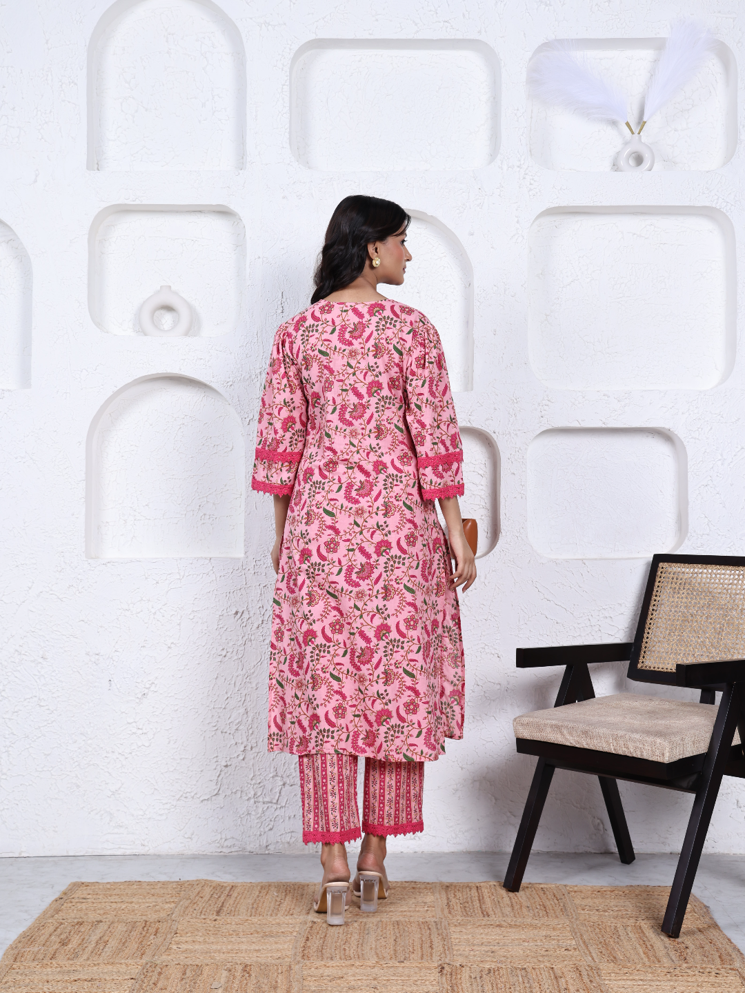 Pink Floral Print Pure Cotton Kurta Set