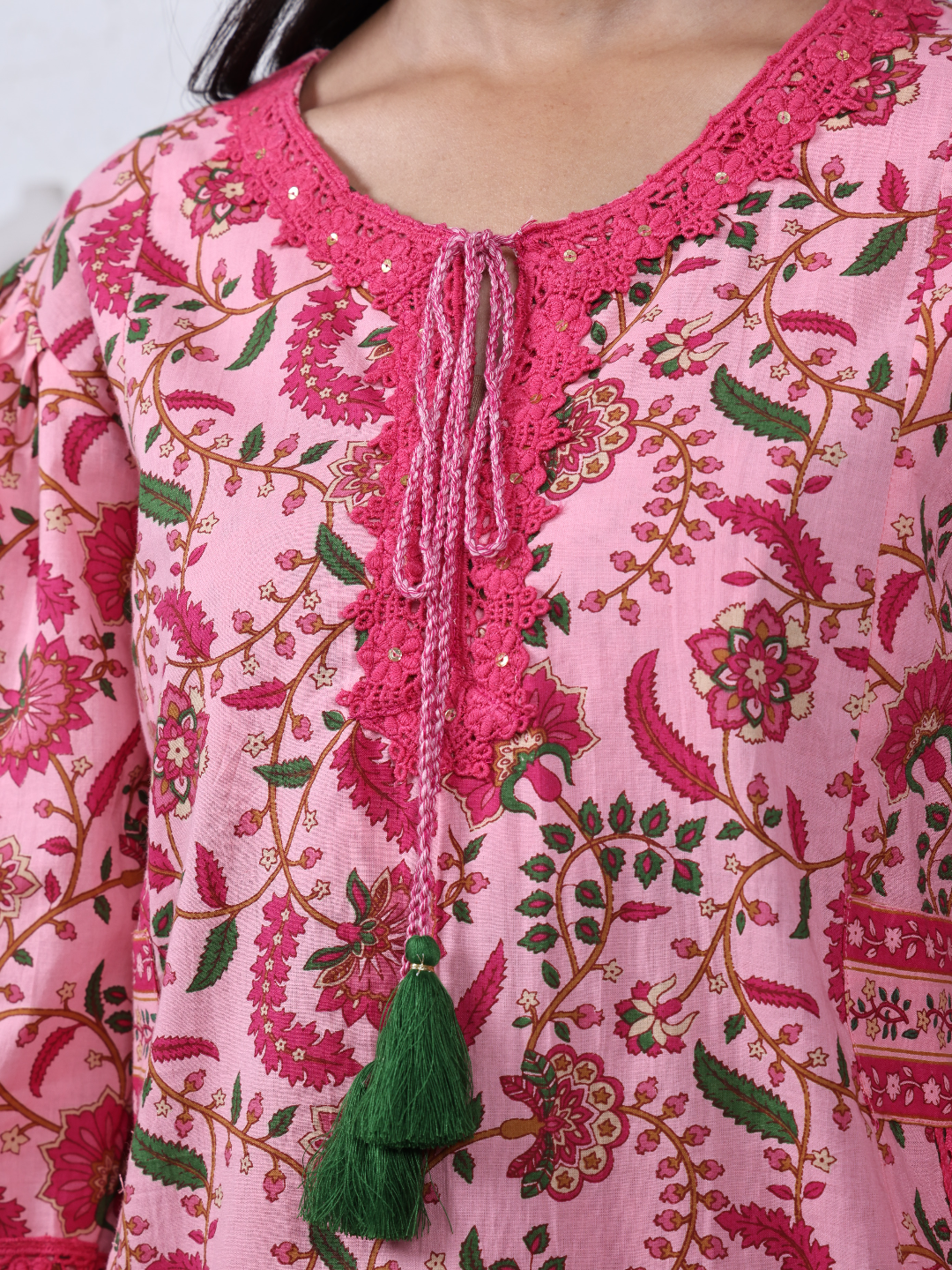 Pink Floral Print Pure Cotton Kurta Set