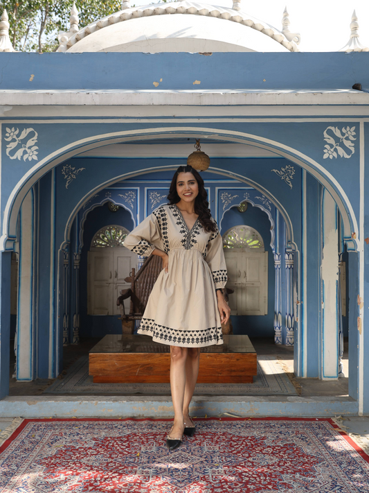 Beige Embroidery Dress