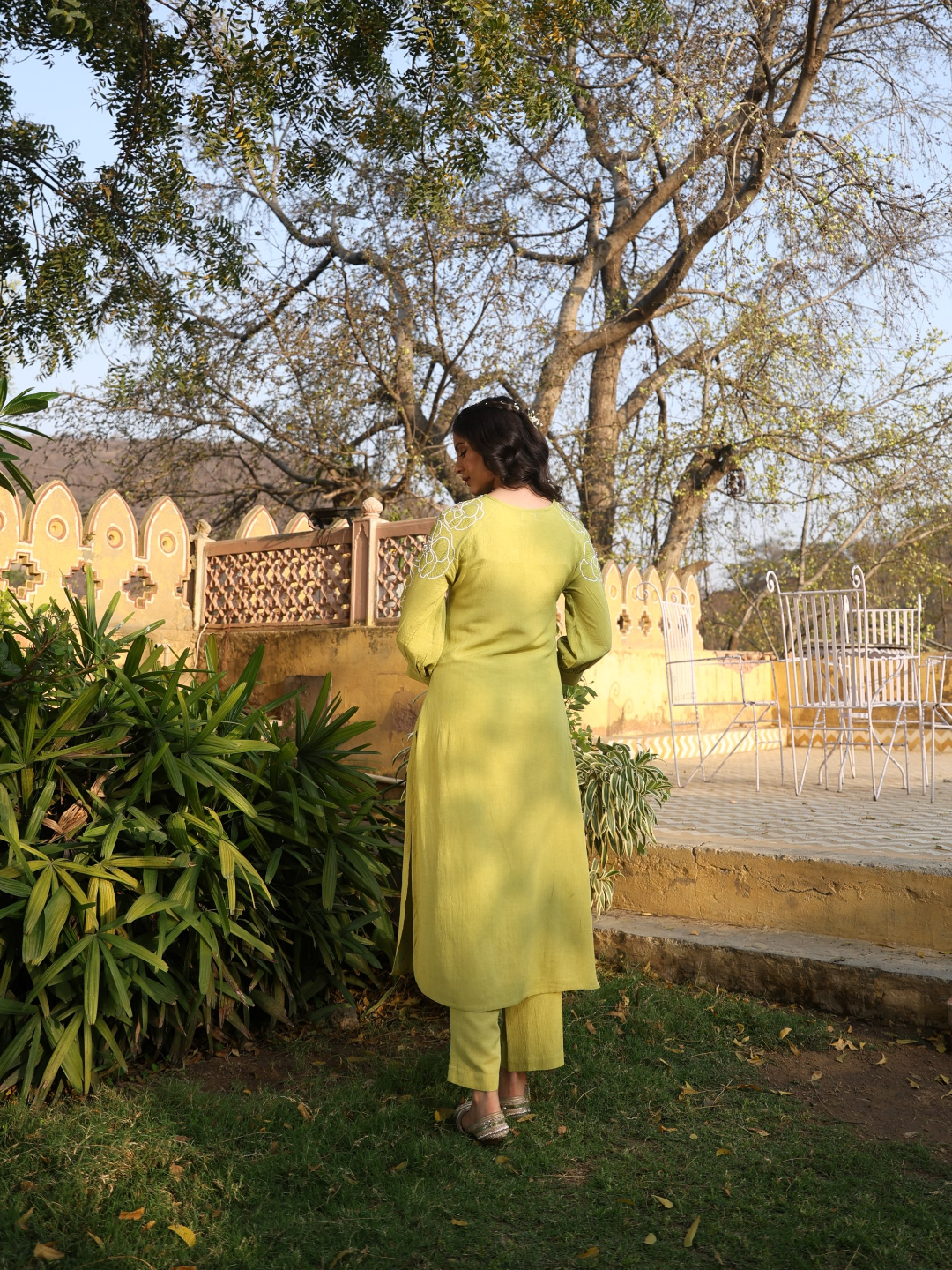 Green Linen Cotton Kurta Set