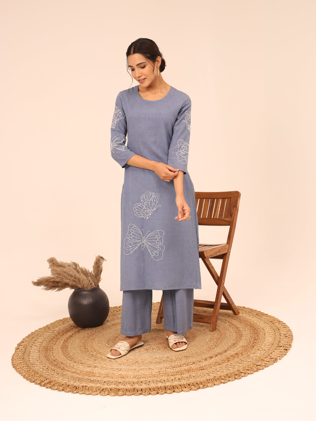 Light Blue Embroidered Kurta Pant Set