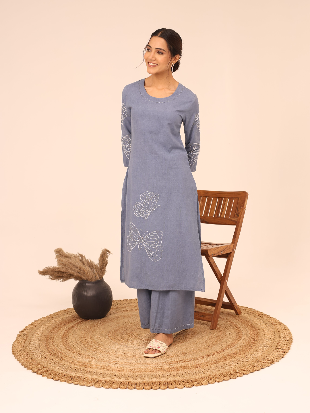 Light Blue Embroidered Kurta Pant Set