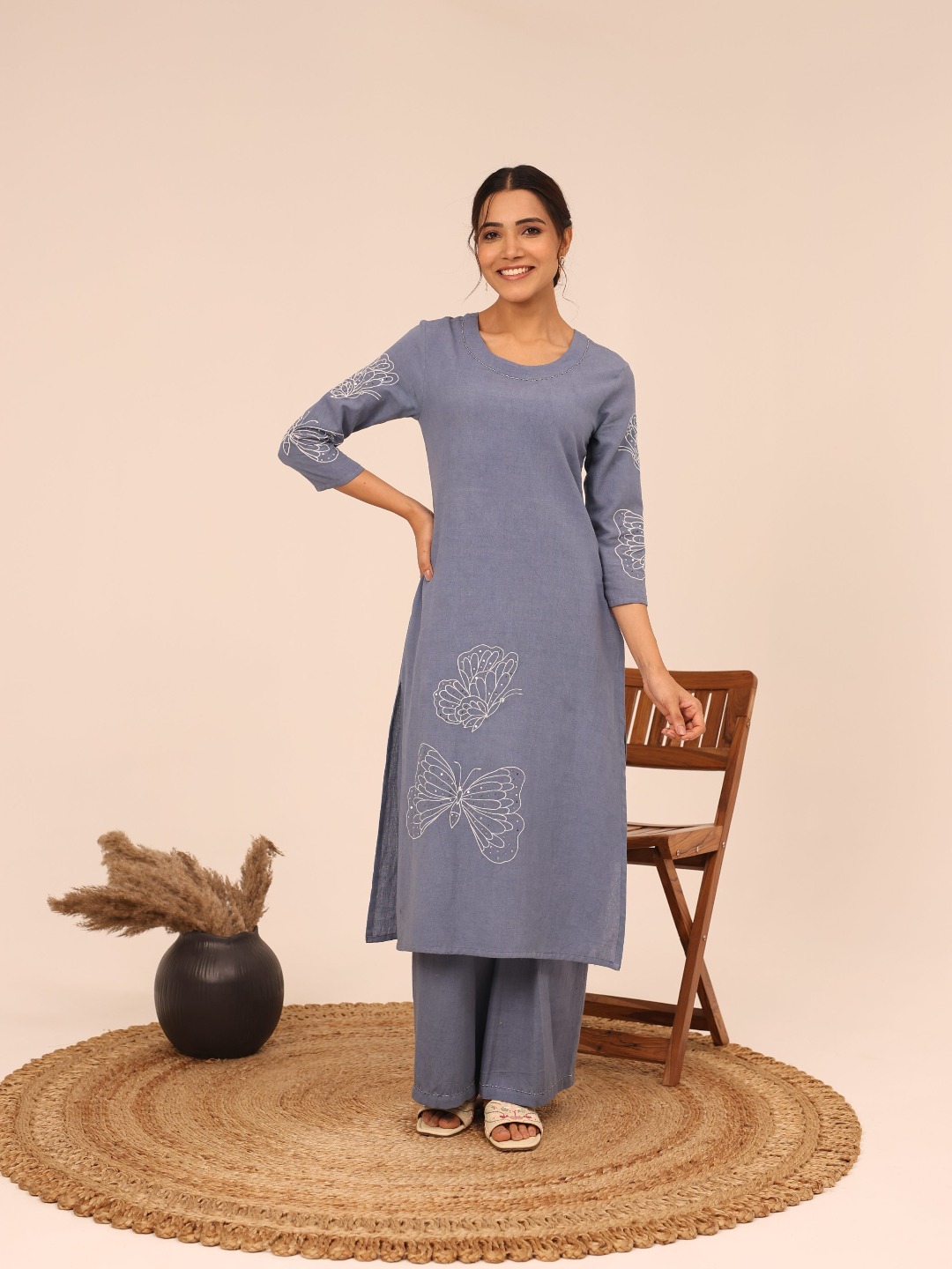 Light Blue Embroidered Kurta Pant Set