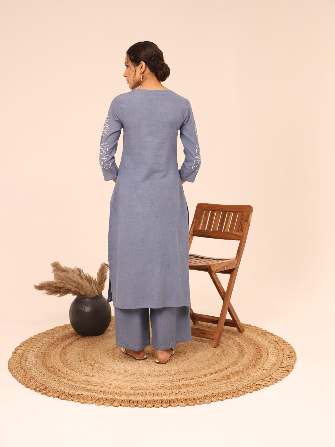 Light Blue Embroidered Kurta Pant Set