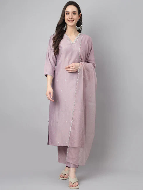 Lavender Chinon Embellished Kurta Set