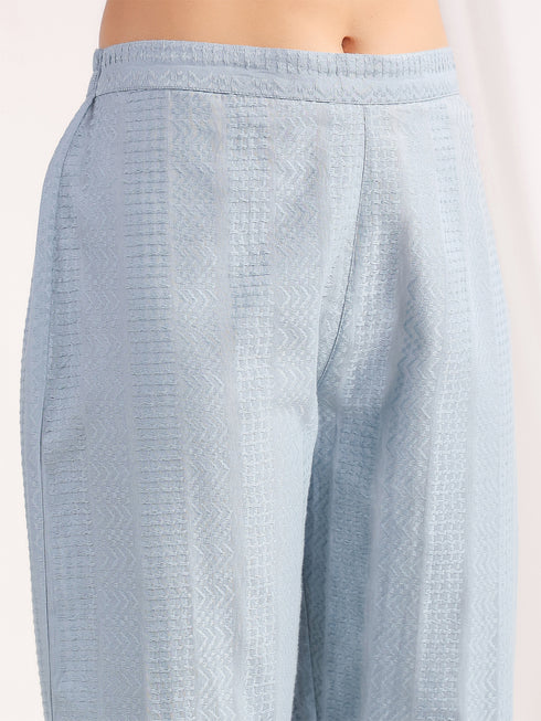 Light Blue Self-Design Cotton Jacquard Co-ord Set