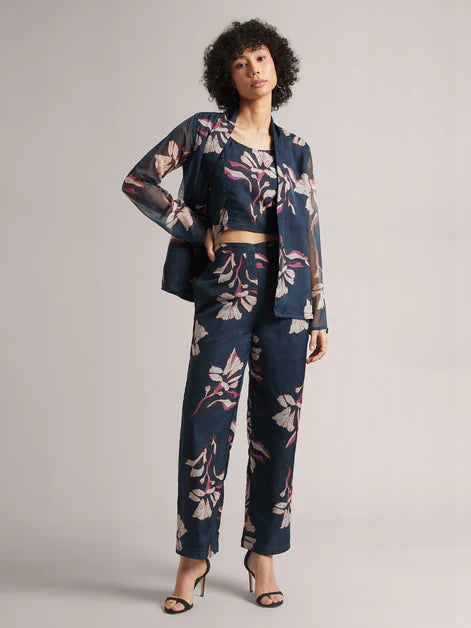 Floral Navy Organza Co-ord Set