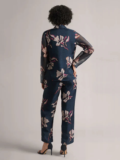 Floral Navy Organza Co-ord Set