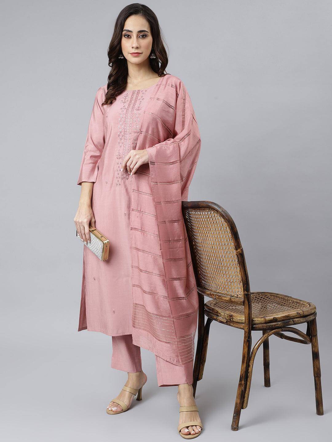 Light Pink Kurta & Palazzo Set with Delicate Thread Work