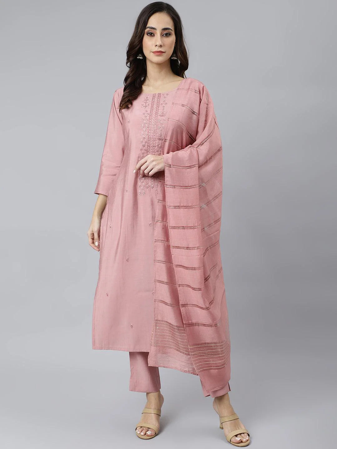 Light Pink Kurta & Palazzo Set with Delicate Thread Work