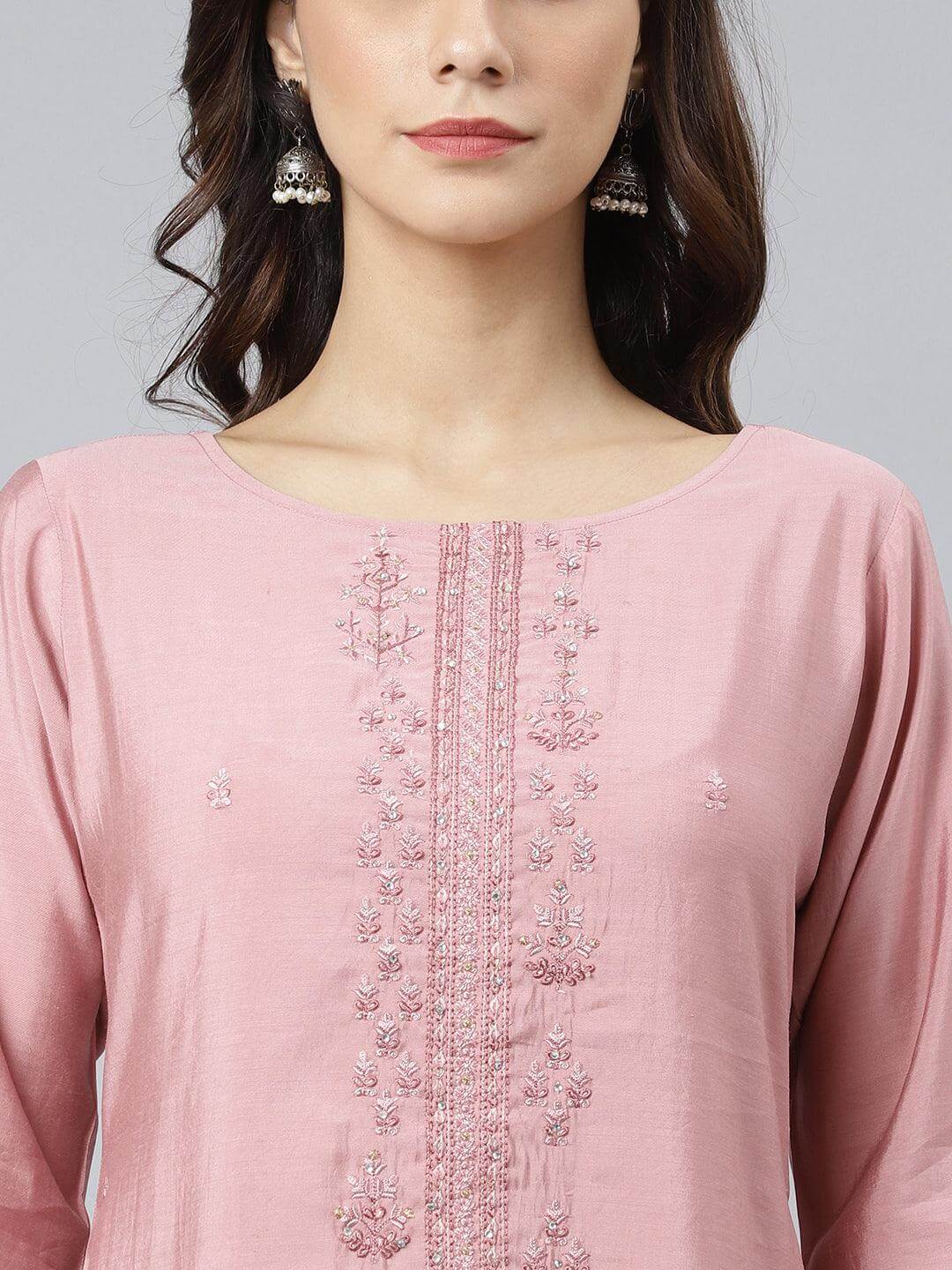 Light Pink Kurta & Palazzo Set with Delicate Thread Work