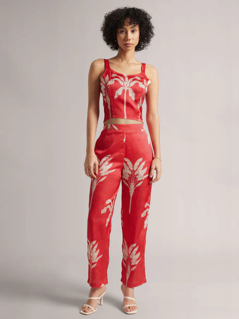 Printed Red Satin Co-ord Set