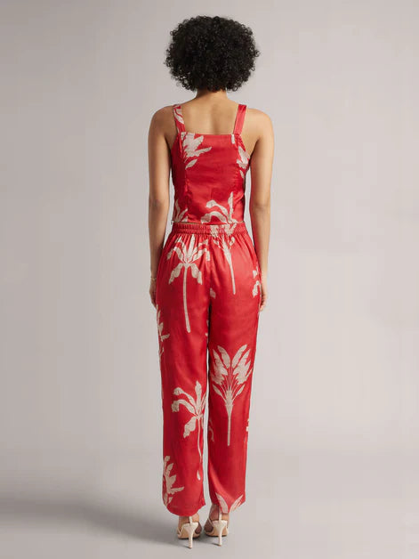 Printed Red Satin Co-ord Set